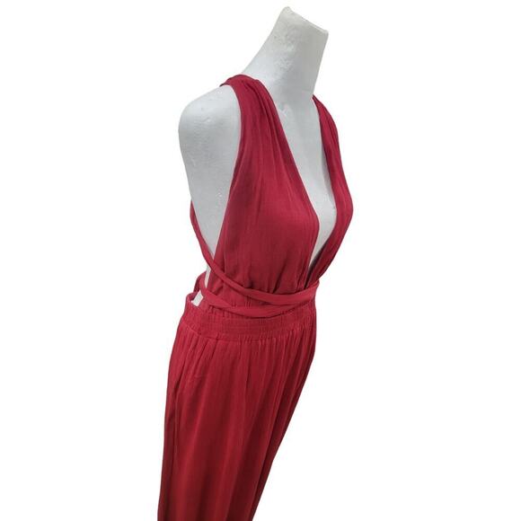 Lulus Lolinda Women's Convertible Halter Jumpsuit Size Large Red Open Back - Picture 8 of 12